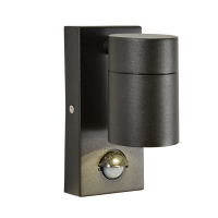 Leto IP65 1lt Fixed GU10 Wall Light w OR PIR Black