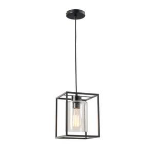 Hardy Caged 1 Light Pendant Bubble Glass Matt Black