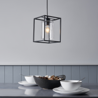 Hardy Caged 1 Light Pendant Bubble Glass Matt Black - Image 5