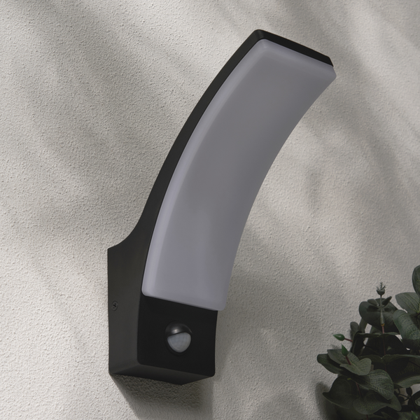 Batsu 12 Watt LED Curved Outdoor Wall Light with PIR - Black - Image 6
